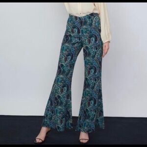 Zara Blue and Green Paisley Flare Pants